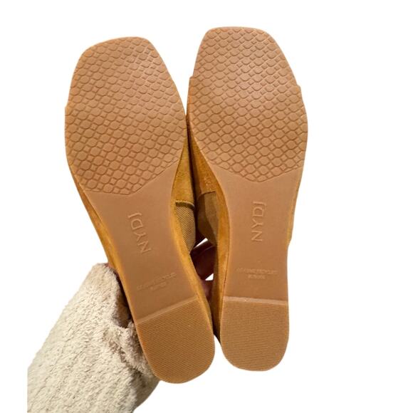 NYDJ Claudine Wedge Mule Sandals Suede Cognac Tan Women’s 7.5 NIB - Picture 4 of 6